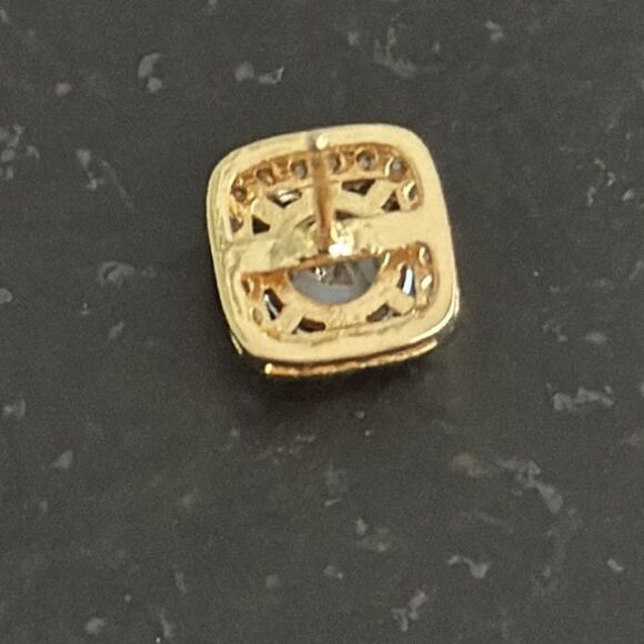 Fireframe Square Halo Earrings – .4” Gold Plated Brilliant Cut CZ Studs for Men - Picture 8 of 9